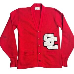 Vintage‎ Red Letterman Varsity Cardigan Sweater Bristol Products Size 40 USA